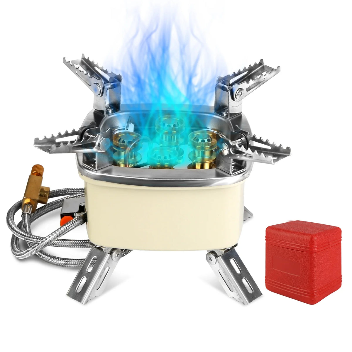 Powerful 13000W Portable Windproof Camping Stove - Five-Head Gas Burner with Piezo Ignition and Stepless Flame Control for All Your Outdoor Cooking Adventures