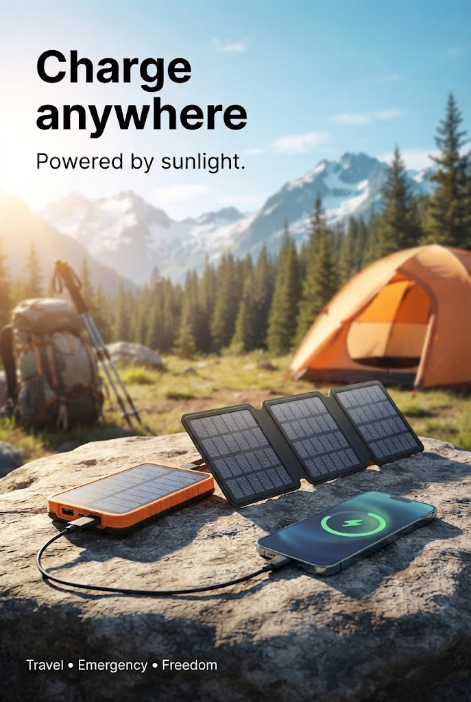 Ultimate Solar Power Bank with 4 Panels and Triple USB Outputs – Stay Charged Anywhere with Suncore