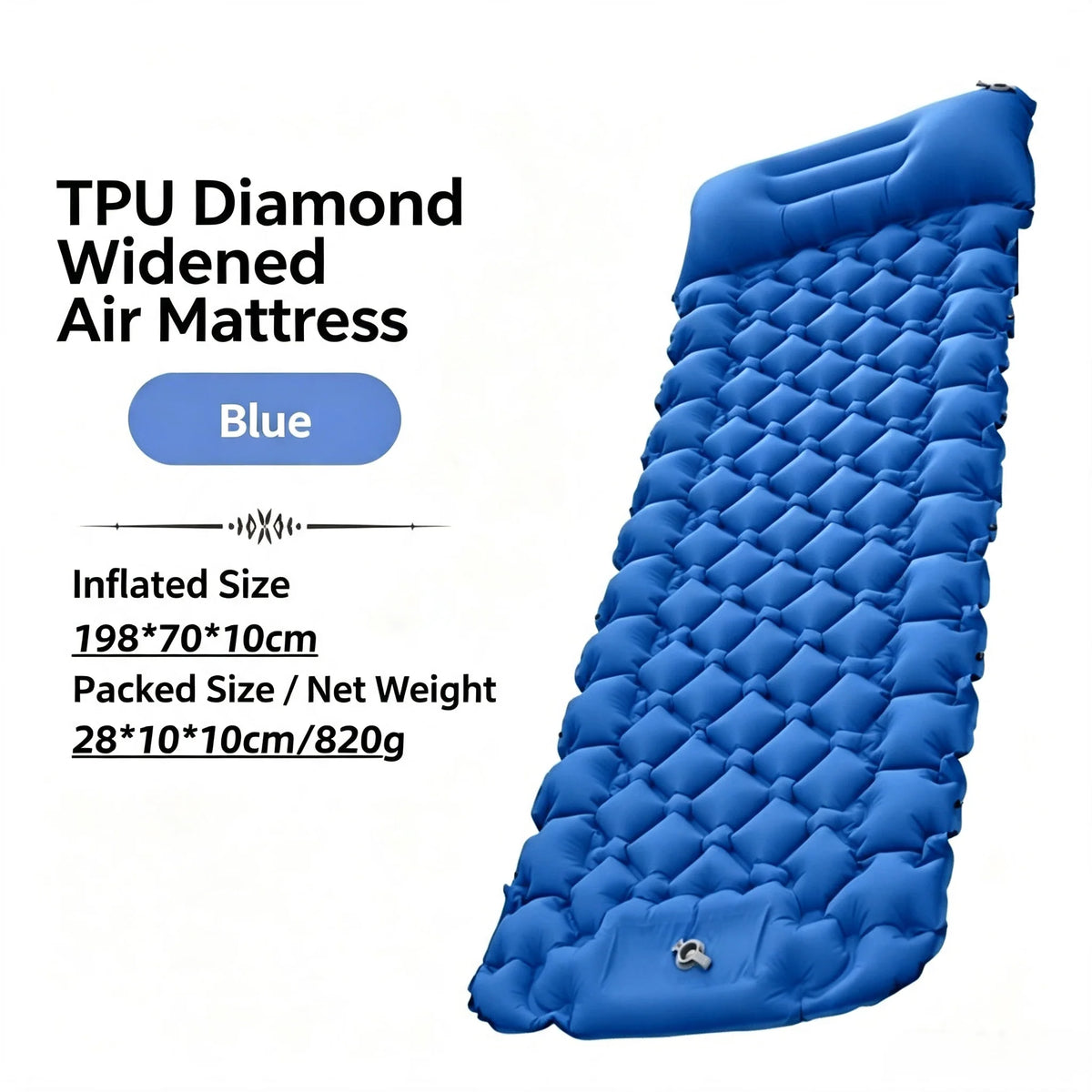 Camping TPU Inflatable Mattress for Outdoor Hiking, Lightweight, Portable, Foldable, Foot-Pump Inflatable Mattress, Car-Mounted Inflatable Mattress
