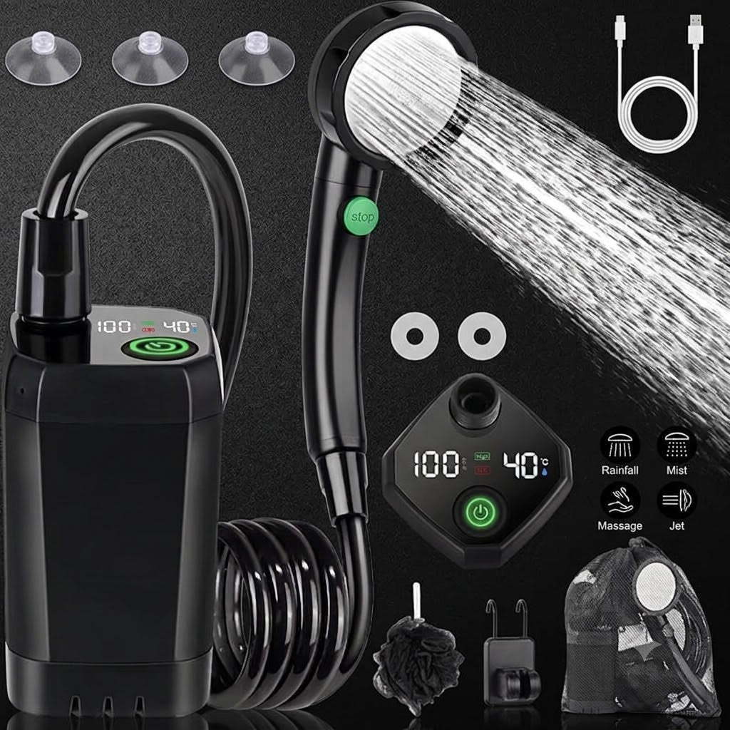 Portable Outdoor Shower | 6000mAh Rechargeable Shower with LED Temperature Display