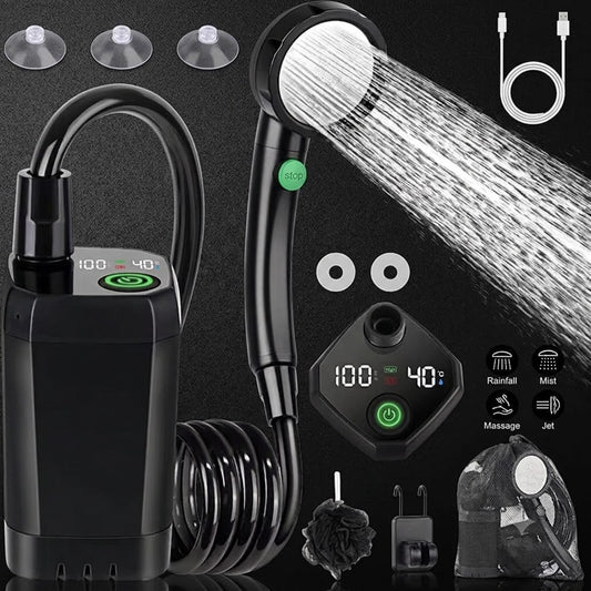 Portable Outdoor Shower | 6000mAh Rechargeable Shower with LED Temperature Display