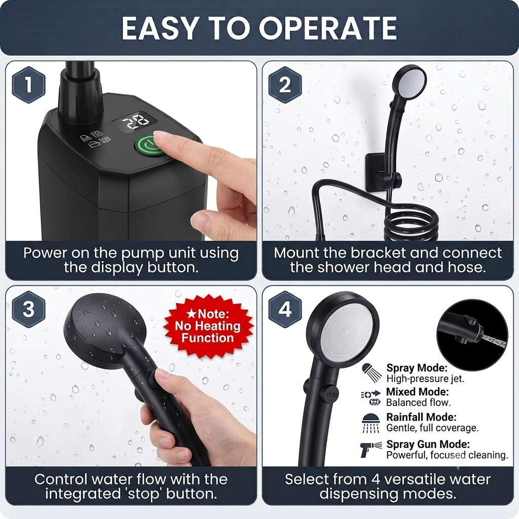 Portable Outdoor Shower | 6000mAh Rechargeable Shower with LED Temperature Display