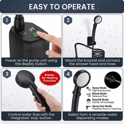 Portable Outdoor Shower | 6000mAh Rechargeable Shower with LED Temperature Display