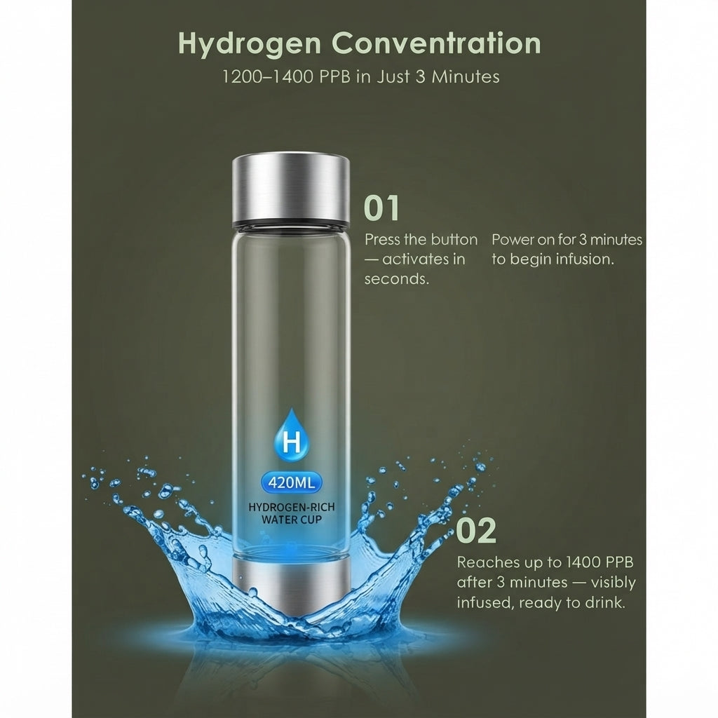 Hydrogen Water Bottle, Portable Hydrogen Water Ionizer Machine Generator Rechargeable Hydrogen Rich Water Glass Health Cup