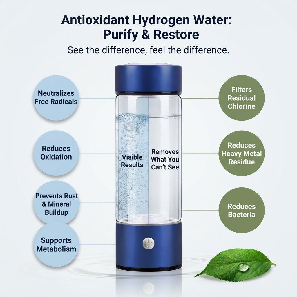 Hydrogen Water Bottle, Portable Hydrogen Water Ionizer Machine Generator Rechargeable Hydrogen Rich Water Glass Health Cup