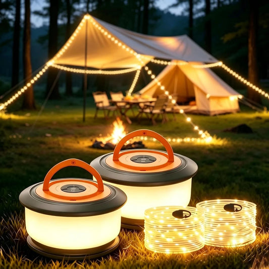 2-Pack Camping String Lights | 32.8FT Rechargeable LED | 2200Mah Battery | 4-In-1 Storage | IPX4 Waterproof | Outdoor & Patio
